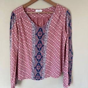 Lucky Brand dusty rose and blue peasant smock top, side medium